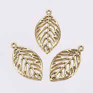 Alloy Pendants, Cadmium Free & Nickel Free & Lead Free, Leaf, Antique Golden, 49.5x27.5x2mm, Hole: 3.5mm(PALLOY-DA10-1912-AG-FF)