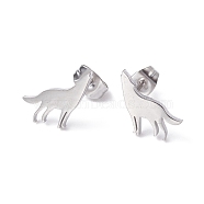 Wolf 304 Stainless Steel Stud Earrings for Women, Stainless Steel Color, 11x11mm, Pin: 0.7mm(EJEW-Z017-13P)