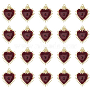 20Pcs Halloween Theme Alloy Enamel Pendants, with Cubic Zirconia, Light Gold, Heart with Rose, FireBrick, 32.5x25x3.5mm, Hole: 1.7mm(FIND-DC0002-73)
