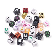 Acrylic Beads, Cube with Mixed  Letter or Constellation, Mixed Color, 6~7x6~7x6~7mm, Hole: 3~4mm, about 616pcs/100g(X-MACR-XCP0001-08)