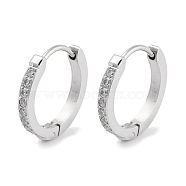 304 Stainless Steel Micro Pave Clear Cubic Zirconia Huggie Hoop Earrings, with 316 Stainless Steel Pins, Stainless Steel Color, 15.5x2x16mm(EJEW-C096-01F-P)