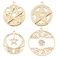 8Pcs 4 Style 304 Stainless Steel Pendants, Flat Round with Star & Tree, Real 18K Gold Plated, 27~32x25~30x2mm, Hole: 1.4~2mm, 2pcs/style(STAS-BBC0001-34)