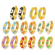 Rack Plating Brass Hoop Earrings, with Flower Enamel, Cadmium Free & Lead Free, Long-Lasting Plated, Real 18K Gold Plated, Mixed Color, 19x4.5mm(EJEW-C102-43G)