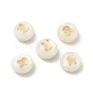 Natural Freshwater Shell Beads, Flat Round with Rabbit, Seashell Color, 7.5~8x4.5~5mm, Hole: 0.6~0.9mm(BSHE-E026-01)