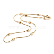 304 Stainless Steel Round Snake Chain Necklaces, with Oval Beads and Lobster Claw Clasps, Golden, 16.92 inch(43cm), 1mm(STAS-G244-84G)