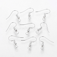 Grade A Silver Color Plated Iron Earring Hooks, Ear Wire, with Horizontal Loop, Cadmium Free & Nickel Free & Lead Free, Silver, 18x0.8mm, Hole: 2mm(X-EC135-S-NF)
