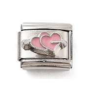 Heart 304 Stainless Steel Enamel Connector Charms, DIY Handmade Module Bracelet Accessories, Stainless Steel Color, Pink, 10x9x6.5mm(STAS-L023-006G)