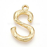 Brass Pendants, Letter Charms, Letter S, 22x13x3mm, Hole: 1.6mm(KK-N254-218G-S)