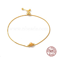 925 Sterling Silver Box Chains Slider Bracelets, with Round Beaded, Real 18K Gold Plated, 9-1/8 inch(23cm)(BJEW-P303-05G)