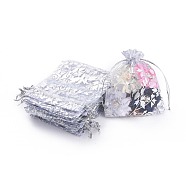 Rose Printed Organza Bags, Gift Bags, Rectangle, Pearl Pink, 12x10cm(X-OP-R021-10x12-03)