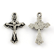 Tibetan Style Zinc Alloy Pendants, For Easter, Lead Free & Cadmium Free, Crucifix Cross, Antique Silver, 23.3x15x3mm, Hole: 1mm, about 500pcs/500g(TIBEP-R334-083AS-RS)