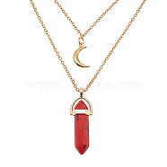 Synthetic Turquoise Cone Pendant Double Layer Necklace, with Moon Charms, 19.69 inch(50cm)(UX9990-7)