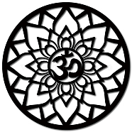 Laser Cut Basswood Wall Sculpture, for Home Decoration Kitchen Supplies, Round with Lotus & Yoga Sign, Black, 300x5mm(WOOD-WH0123-049)