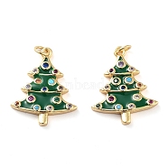 Christmas Theme Rack Plating Brass Pendants, Micro Pave Colorful Grade AAA Cubic Zirconia, with Enamel and Jump Ring, Long-Lasting Plated, Cadmium Free & Lead Free, Christmas Tree, 20x16x3mm, Hole: 2mm(KK-M280-11B-G)