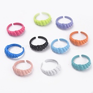 Spray Painted Brass Cuff Rings, Open Rings, Textured, Mixed Color, US Size 6, Inner Diameter: 17mm(RJEW-H545-04)