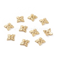 Alloy Bead Caps, Long-Lasting Plated, 4-Petal Flower, Real 18K Gold Plated, 8x2mm, Hole: 1.4mm(PALLOY-A067-03G)