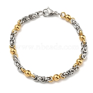 Two Tone 304 Stainless Steel Round Link & Byzantine Chain Bracelet, Golden & Stainless Steel Color, 8-3/4 inch(22.2cm), Wide: 6mm(BJEW-B078-28GP)