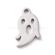304 Stainless Steel Charms, Ghost Charms, Stainless Steel Color, 11x7x1mm, Hole: 1.2mm(STAS-G287-01P)
