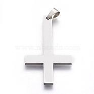 304 Stainless Steel Big Pendants, Inverted Cross, Stainless Steel Color, 55x30x2.5mm, Hole: 4.5x7.5mm(X-STAS-L218-04P)