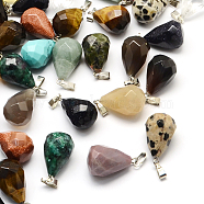 Faceted Teardrop Natural & Synthetic Mixed Stone Pendants, with Platinum Tone Brass Findings, 22x13mm, Hole: 6x2mm(G-R311-M)