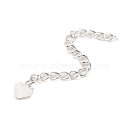 Rack Plating Brass Curb Chain Extender, End Chains with Hollow Heart Drop, 925 Sterling Silver Plated, 62mm(KK-Q807-10S)