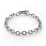 304 Stainless Steel Cable Chain Bracelets, with Toggle Clasps, Stainless Steel Color, 7-1/2x1/4 inch(19x0.8cm)(BJEW-G618-04P-B)