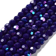 Opaque Glass Beads Strands, Faceted, Round, Dark Blue, 8x7~7.5mm, Hole: 1.2mm, about 65~67pcs/strand, 19.49~19.69''(49.5~50cm)(EGLA-A035-P8mm-L09)