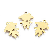 Ion Plating(IP) 201 Stainless Steel Pendants, Laser Cut, Girl Silhouette Charm, Golden, 17x13.5x1mm, Hole: 1.4mm(STAS-T044-270G)