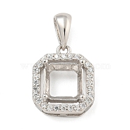 925 Sterling Silver Micro Pave Clear Cubic Zirconia Sew on Prong Settings, Claw Settings for Pointed Back Rhinestone, Open Back Settings, Square, Real Platinum Plated, 12x10x5mm, Hole: 3x3.5mm, Tray: 5x5mm(STER-B005-09P)