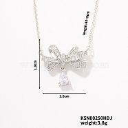 Fashionable Brass Rhinestone Bowknot & Teardrop Pendant Necklaces for Women, Platinum, 15.75 inch(40cm)(LC1113)