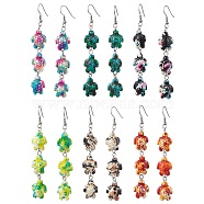 304 Stainless Steel Dangle Earring, with Tortoise Synthetic Turquoise, Mixed Color, 83~85.5x13.5~14.5mm, 6pair/set(EJEW-JE05948)