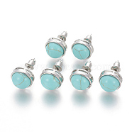 Synthetic Turquoise Stud Earrings, with Brass Findings, Half Round, Platinum, 12mm, Pin: 0.8mm(EJEW-F162-H06)