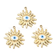 Ion Plating(IP) 316 Surgical Stainless Steel Pendants, with Enamel, Sun with Evil Eye Charm, Real 24K Gold Plated, 22.5x19x3mm, Hole: 1.6mm(STAS-K258-03G)