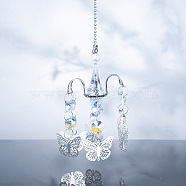 Glass Pendant Decoration, Hanging Suncatchers, with Metal Findings, for Garden Window Wedding Home Decoration, Butterfly, 245mm(PW-WG37022-03)