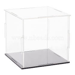 Transparent Acrylic Display Boxes, Dust-Proof Cases, with Black Base, for Models, Building Blocks, Doll Display Holders, Clear, Finish Product: 11x11x10.5cm, 6pcs/set(AJEW-WH0282-68)