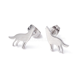Wolf 304 Stainless Steel Stud Earrings for Women, Stainless Steel Color, 11x11mm, Pin: 0.7mm(EJEW-Z017-13P)