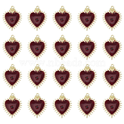 20Pcs Halloween Theme Alloy Enamel Pendants, with Cubic Zirconia, Light Gold, Heart with Rose, FireBrick, 32.5x25x3.5mm, Hole: 1.7mm(FIND-DC0002-73)