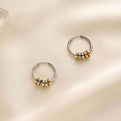 Two Tone 304 Stainless Steel Hoop Earrings, Ring Shape with Disc, Golden & Stainless Steel Color, 20mm(WGB54D4-02)