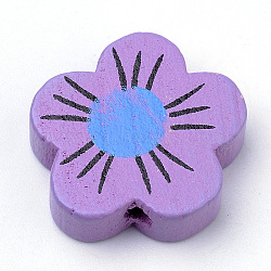 Natural Wood Beads, Dyed, Flower, Lead Free, Medium Orchid, 18~19x19~20x6mm, Hole: 2mm, about 525pcs/500g(WOOD-Q029-09A-LF)