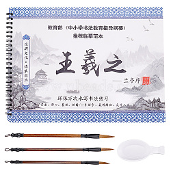 Elite 1 Book Chinese Calligraphy Brush Water Writing Magic Cloth Manuscript of Calligrapher, with 1Pc Spoon Shape Ink Tray Containers and 3Pcs 3 Styles Brushes Pen, Mixed Color, , 96~290x44~295x11.5~20mm(AJEW-PH0004-92C)