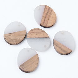 Resin & Walnut Wood Pendants, Oval, WhiteSmoke, 20x17x3mm, Hole: 1.8mm(RESI-N025-007A-B01)