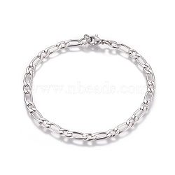 304 Stainless Steel Figaro Chain Bracelets, with Lobster Claw Clasps, Stainless Steel Color, 7-7/8 inches(20cm)(BJEW-I274-03S)