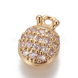 Brass Cubic Zirconia Charms, Beetle, Clear, Golden, 9.5x6.5x3mm, Hole: 1mm(ZIRC-O029-07G)