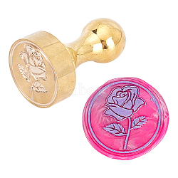 Brass Wax Seal, Metal Handle Seal, with Box Package, Light Gold, Rose Pattern, 6.3x3.8cm, Box: 5.8x5.8x9cm.(AJEW-WH0168-39)
