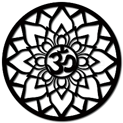 Laser Cut Basswood Wall Sculpture, for Home Decoration Kitchen Supplies, Round with Lotus & Yoga Sign, Black, 300x5mm(WOOD-WH0123-049)