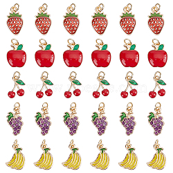 80Pcs 5 Style Fruit Alloy Enamel Pendants, with 304 Stainless Steel Jump Rings, Mixed Color, 13~17x9~12x2~2.5mm, Hole: 3.5mm, 16pcs/style(PALLOY-HY00076)