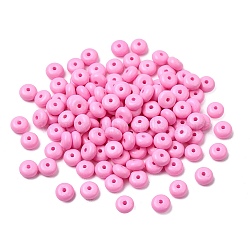 Baking Paint Opaque Glass Beads, Rondelle, Pearl Pink, 6.5x3.5mm, Hole: 1.2mm, about 5555pcs/1000g(GLAA-A045-06H)