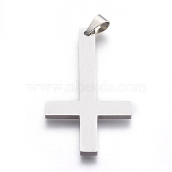 Non-Tarnish 304 Stainless Steel Big Pendants, Inverted Cross, Stainless Steel Color, 55x30x2.5mm, Hole: 4.5x7.5mm(X-STAS-L218-04P)