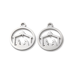 304 Stainless Steel Charms, Manual Polishing, Nativity Scene, Stainless Steel Color, 14.5x12x1mm, Hole: 1.6mm(STAS-Q303-08P)