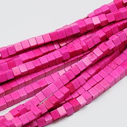 Synthetic Turquoise Beads Strands, Dyed, Cube, Deep Pink, 4x4x4mm, Hole: 1mm, about 95pcs/strand, 15.75 inch(X-TURQ-G108-4x4mm-05)